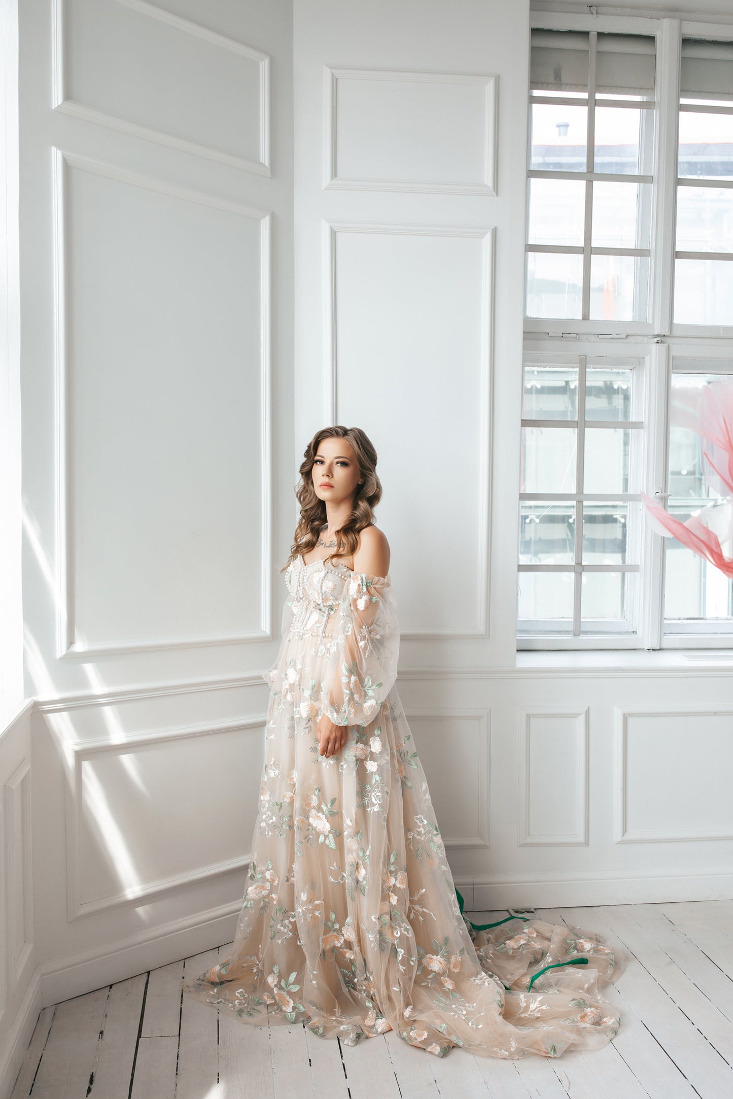 Floral Gown With Pearls