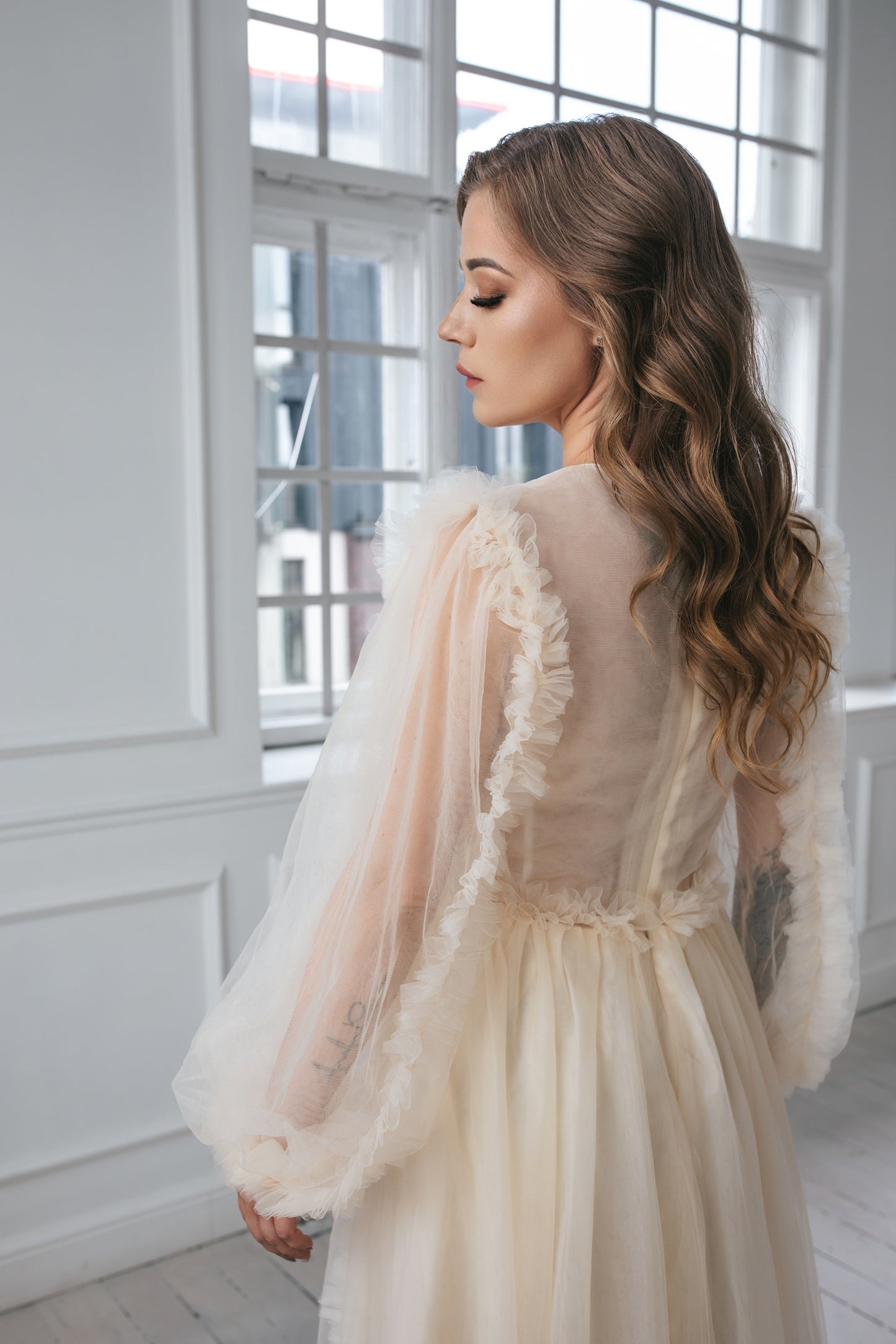 Romantic Champagne Gown With Ruffles