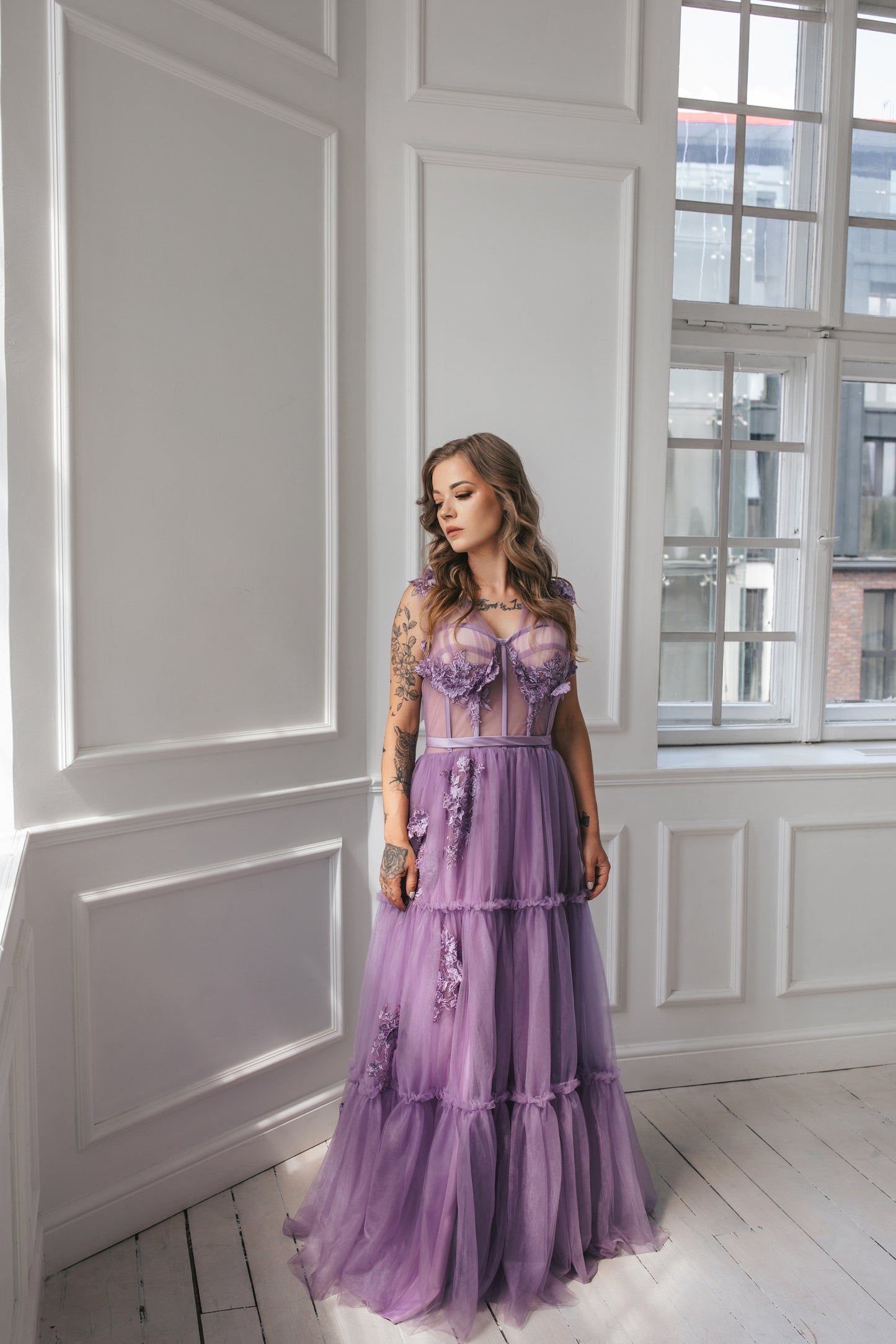 Floral Lavender Tulle Gown