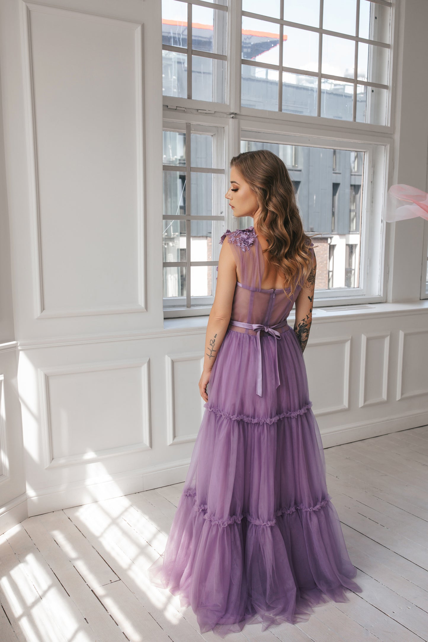 Floral Lavender Tulle Gown