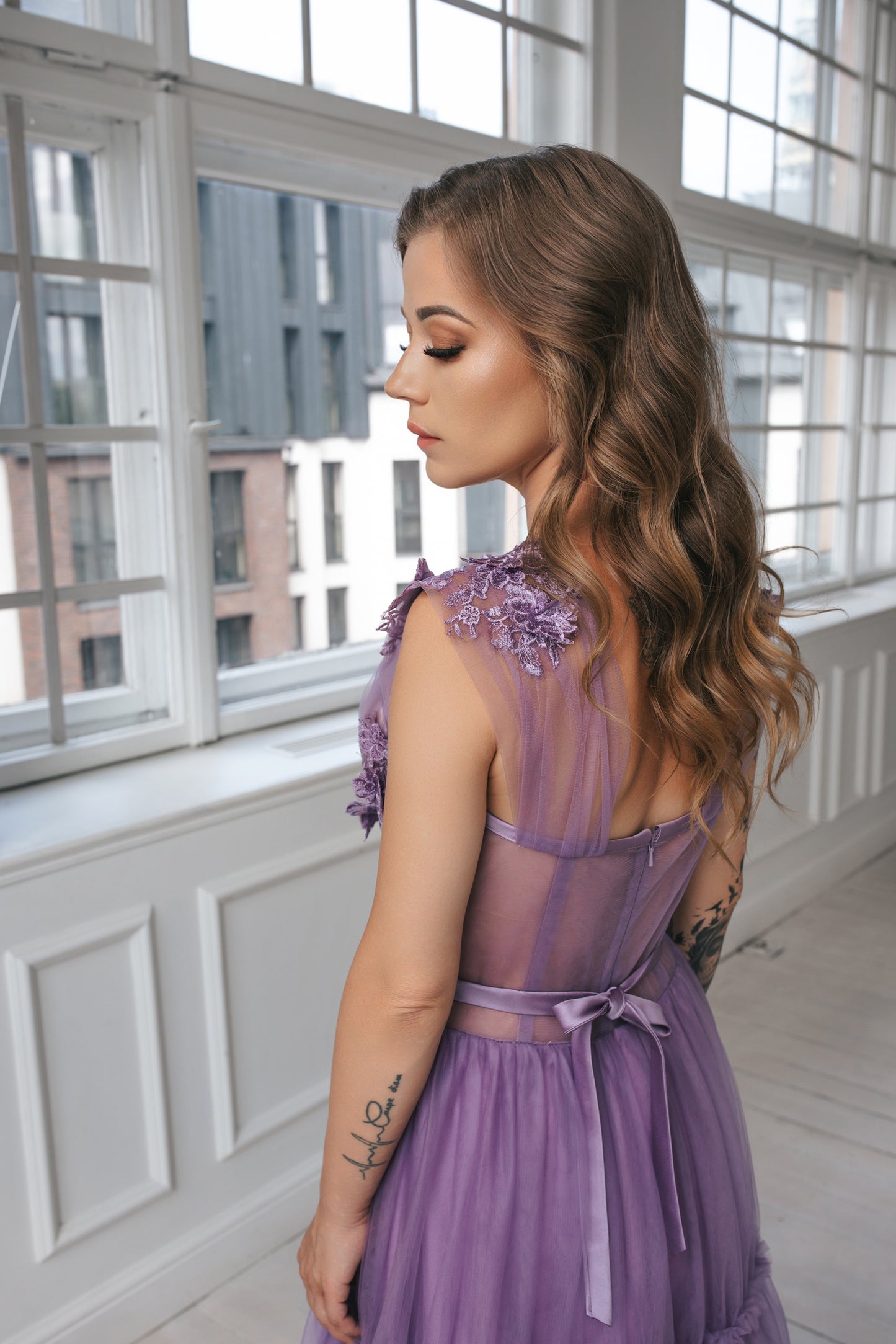 Floral Lavender Tulle Gown