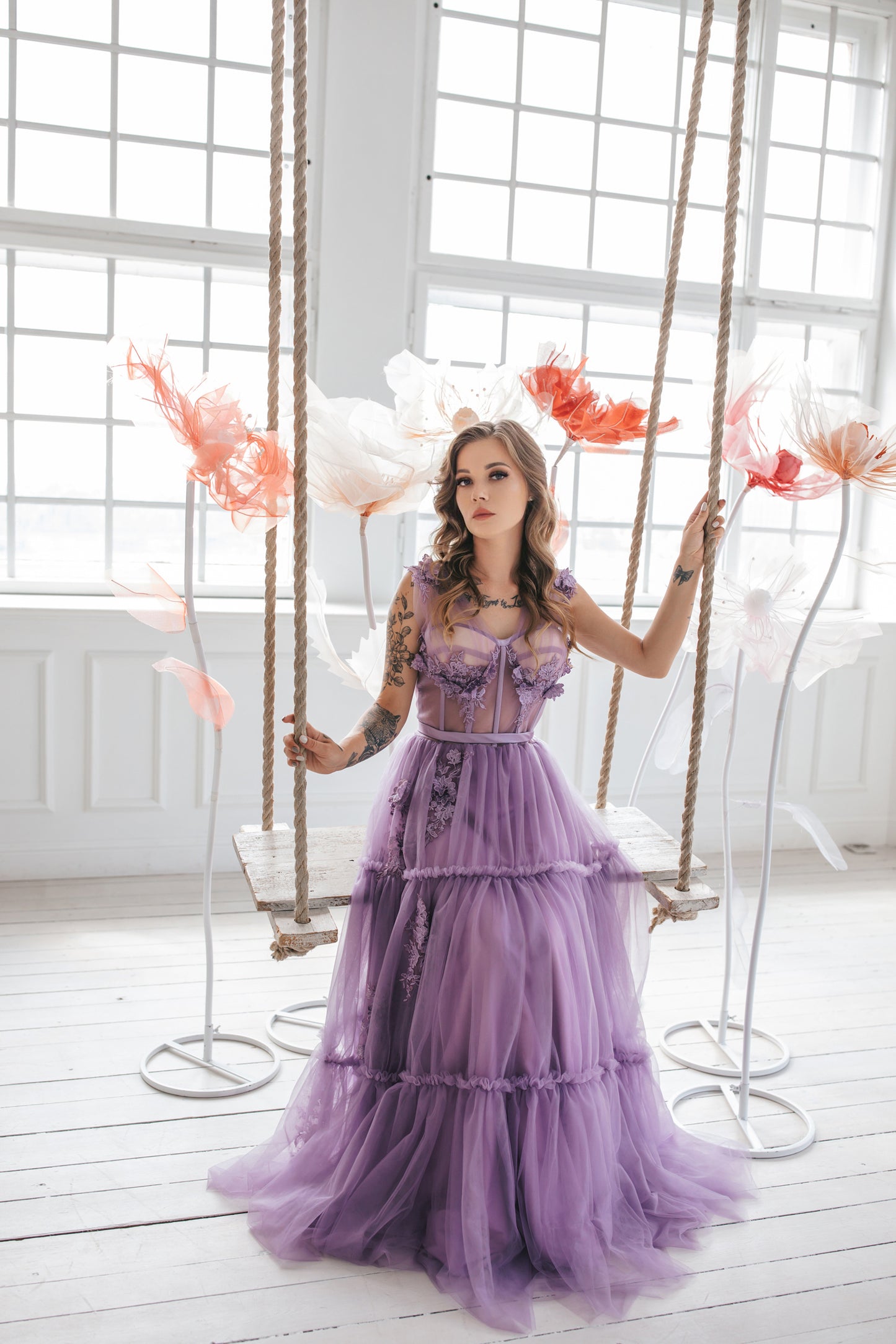 Floral Lavender Tulle Gown