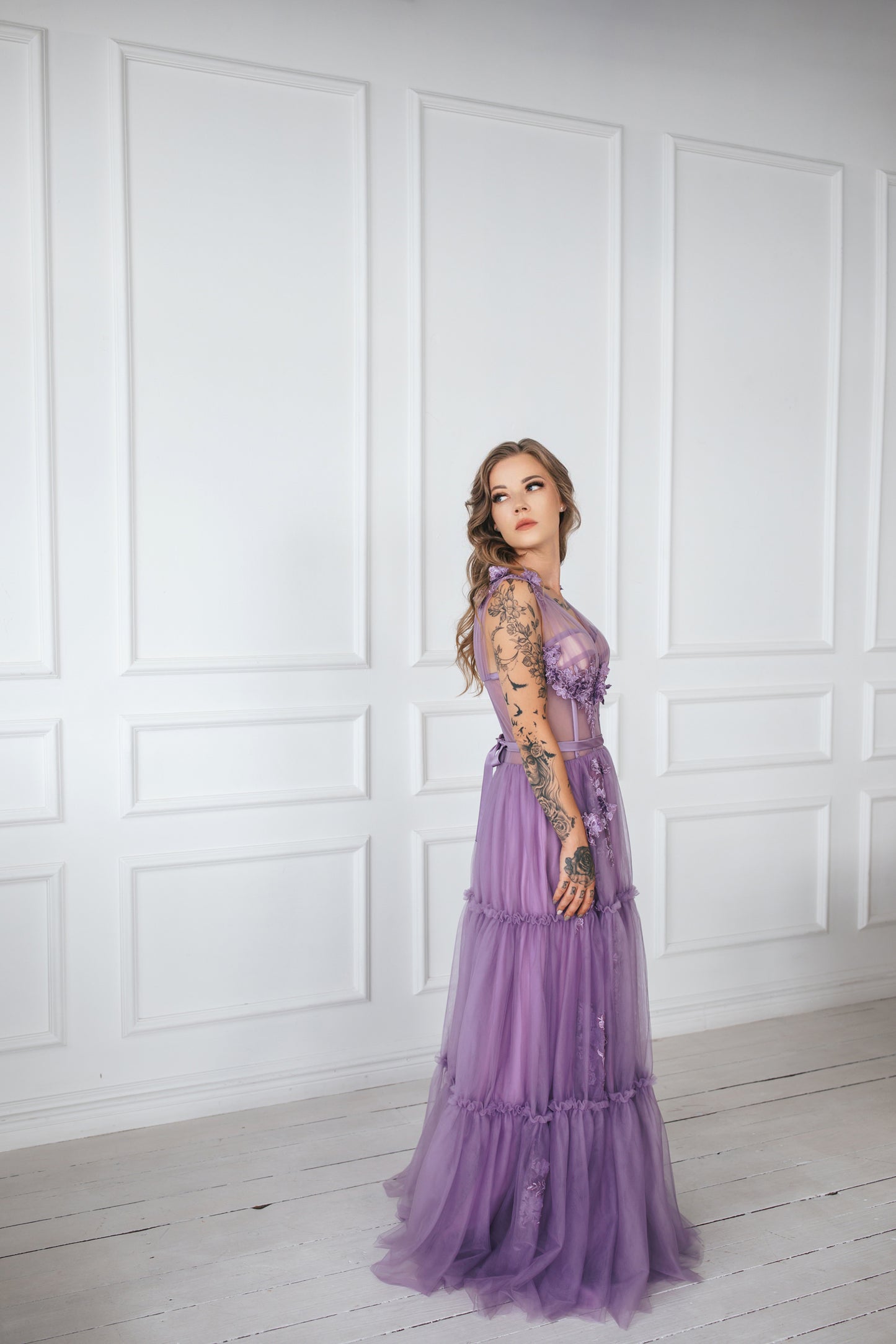 Floral Lavender Tulle Gown