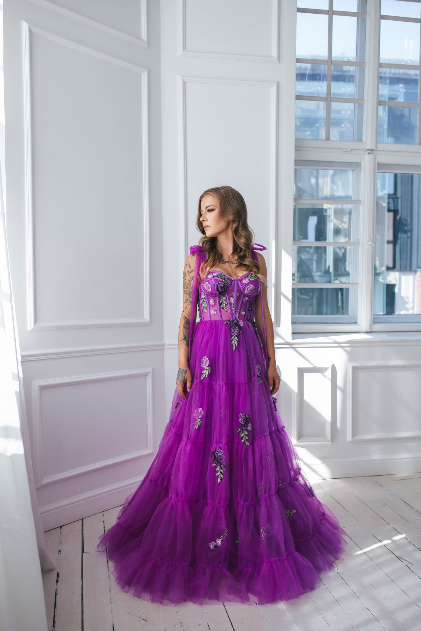 Violet Gown With Flowers