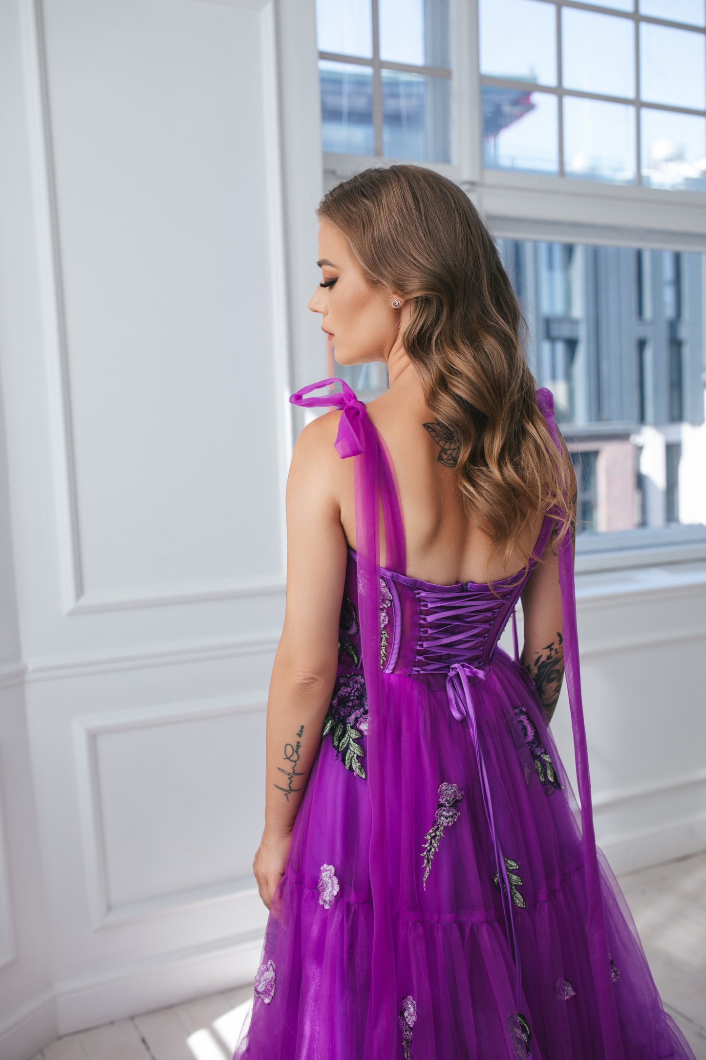 Violet Gown With Flowers