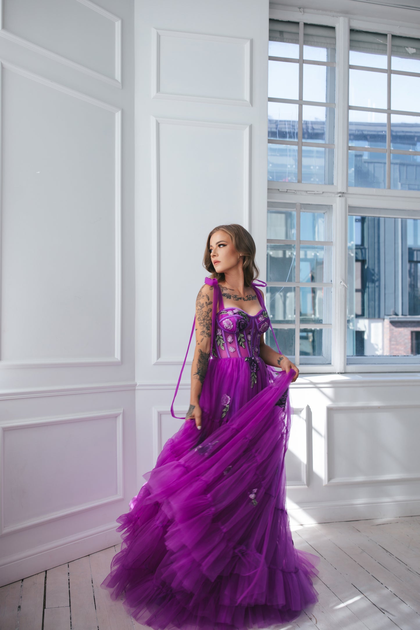 Violet Gown With Flowers