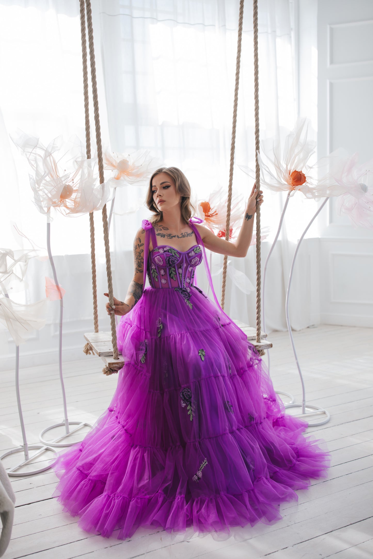 Violet Gown With Flowers