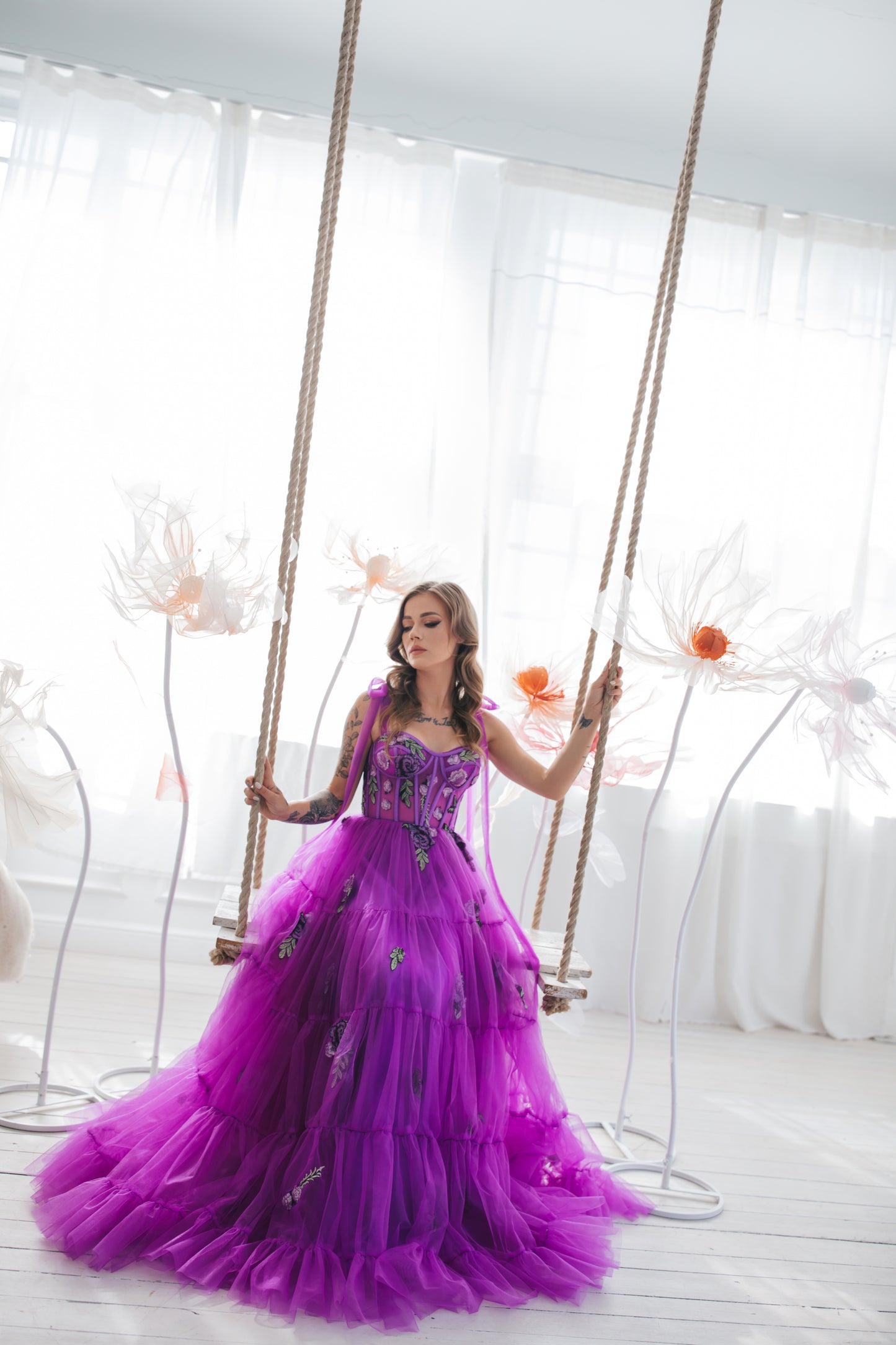 Violet Gown With Flowers