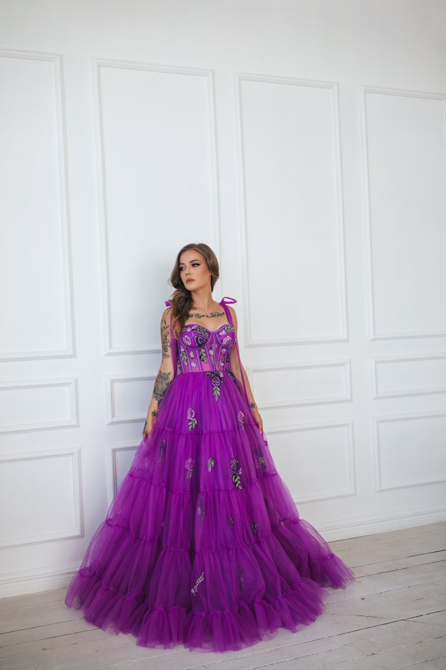 Violet Gown With Flowers