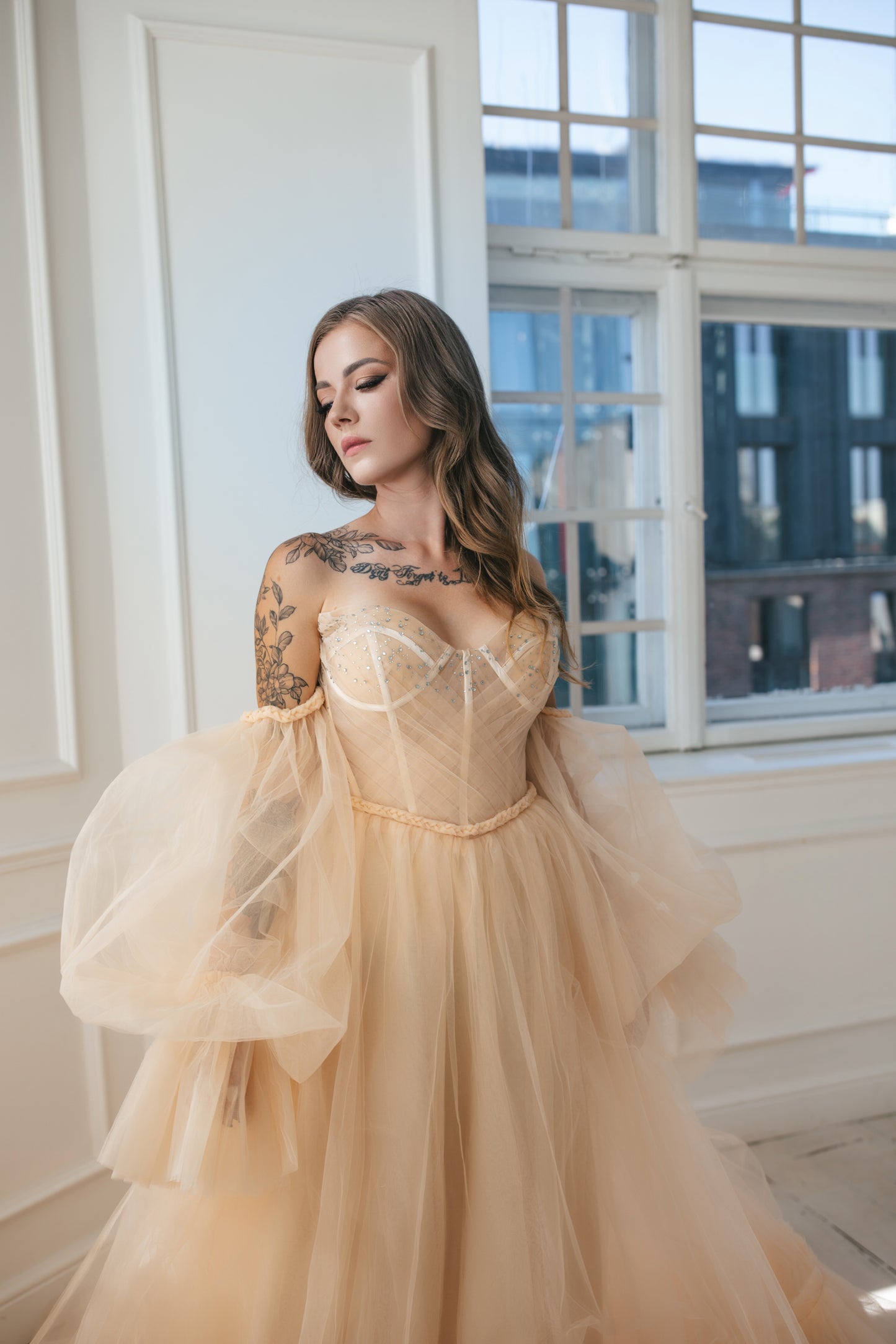 Vintage Champagne Tulle Gown