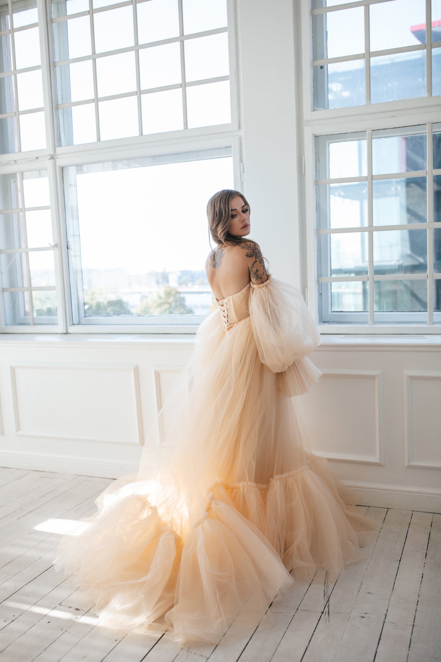 Vintage Champagne Tulle Gown