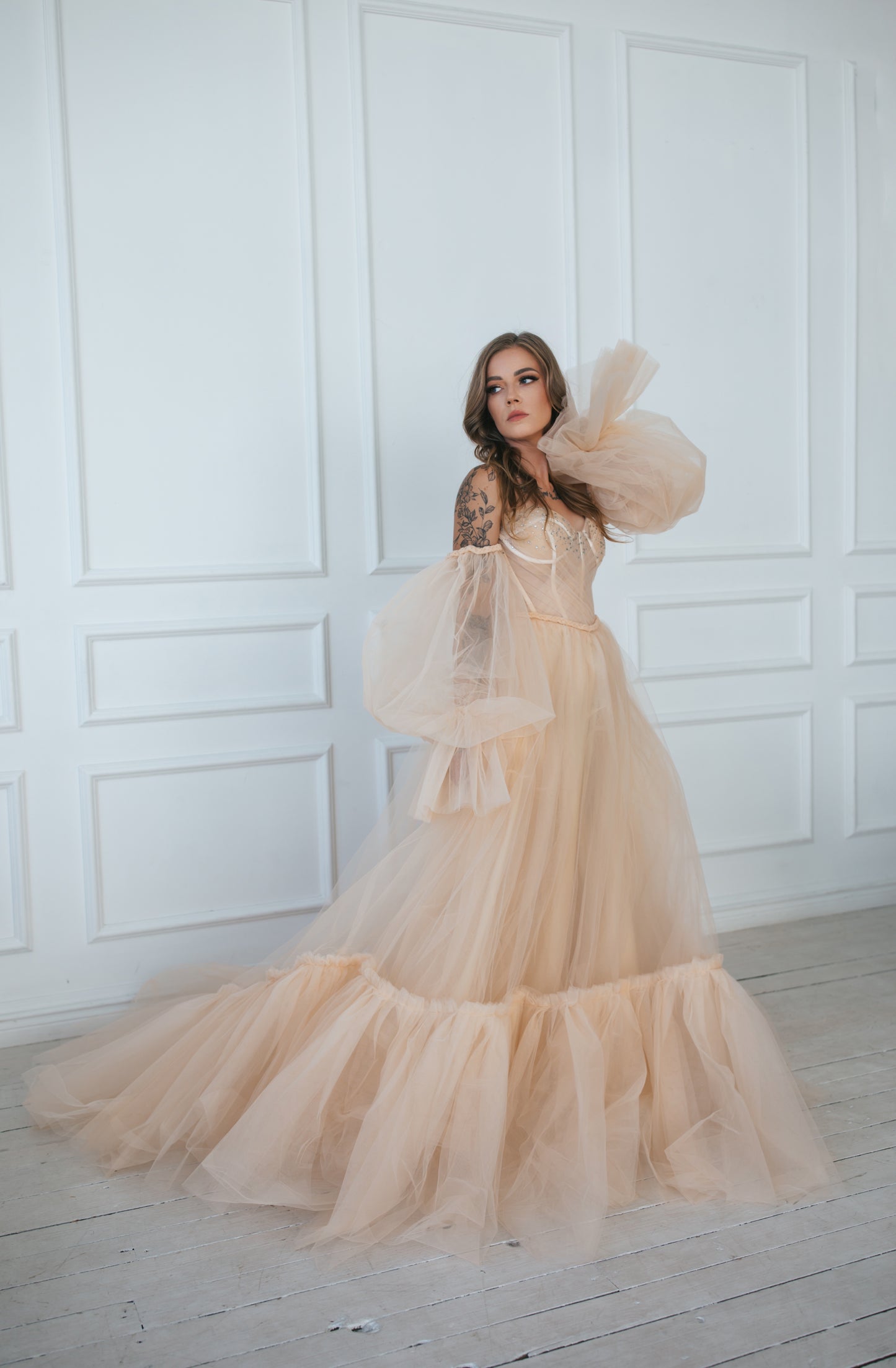 Vintage Champagne Tulle Gown