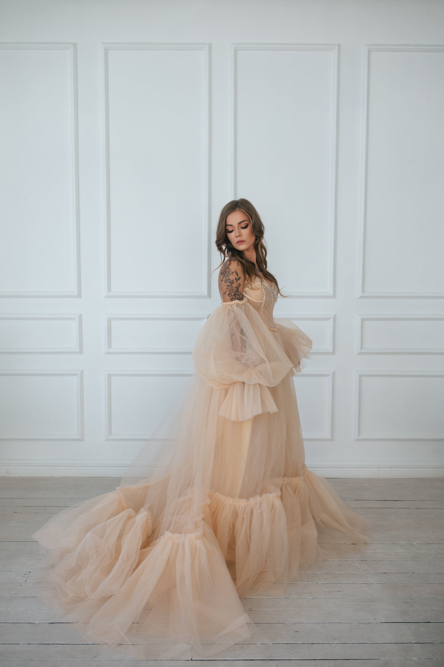 Vintage Champagne Tulle Gown