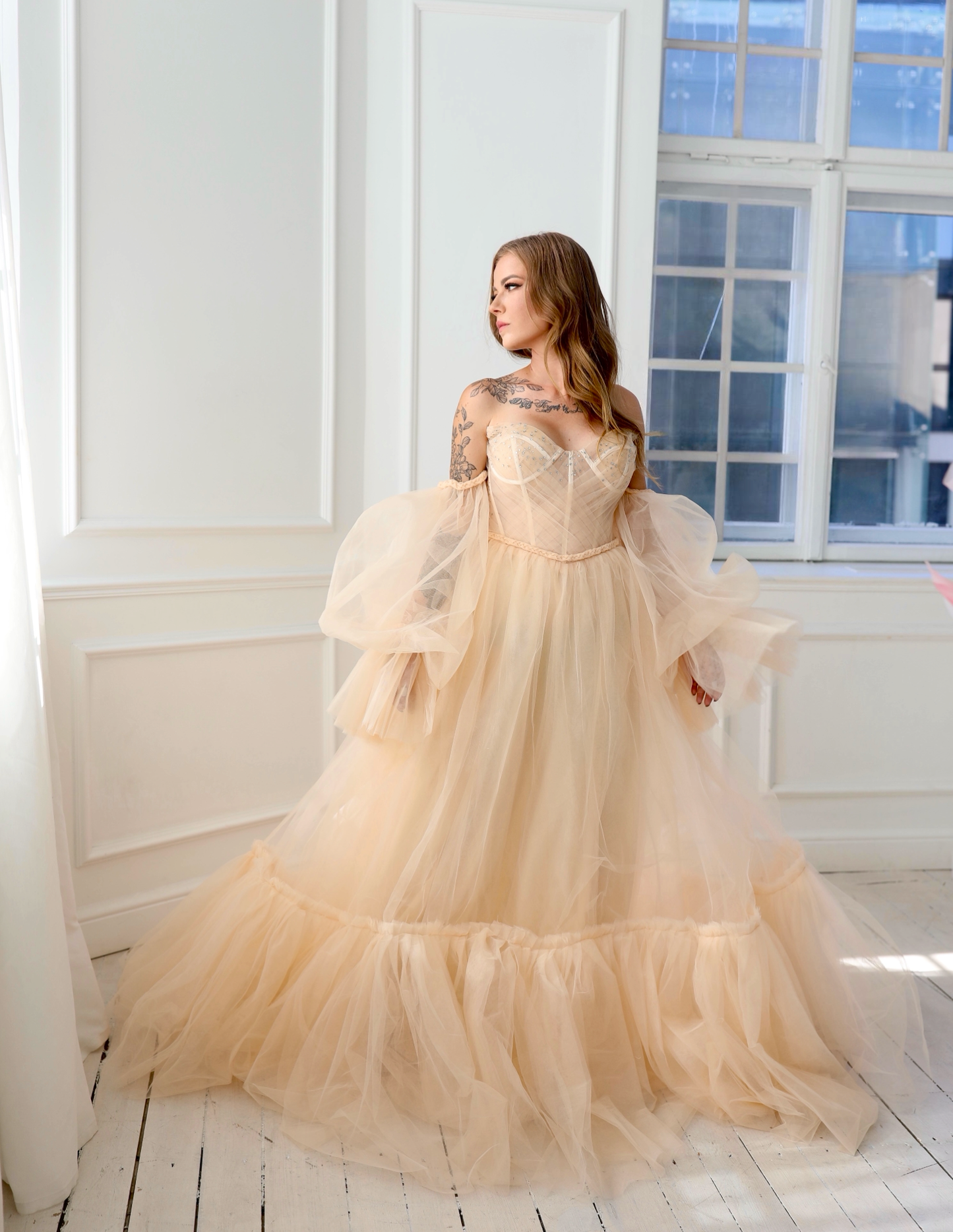 Vintage Champagne Tulle Gown