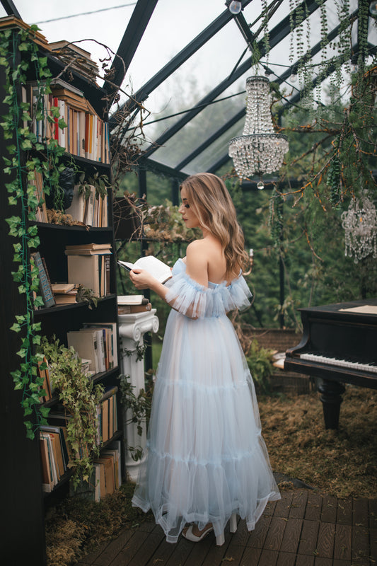Blue midi dress with ruffles