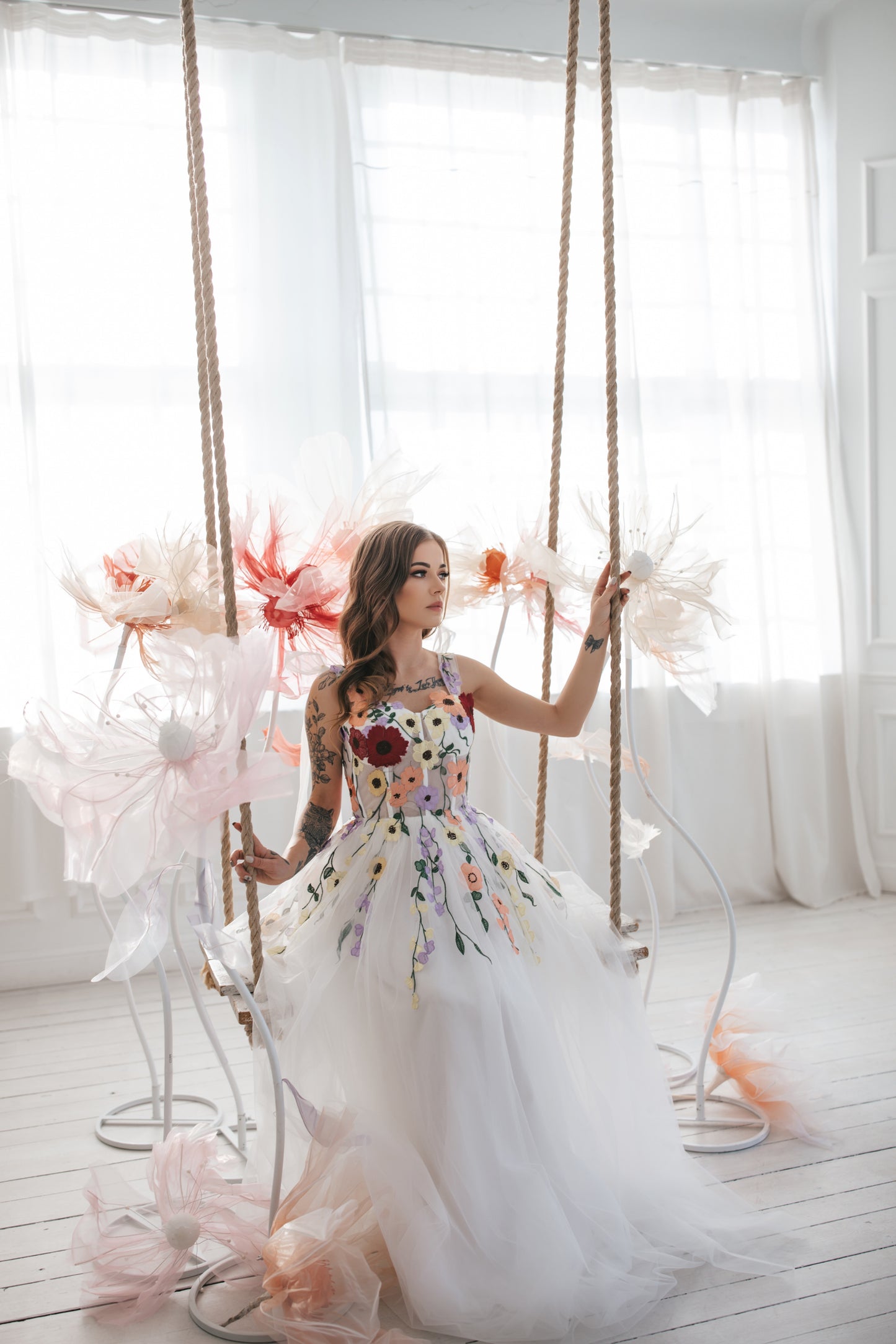 Floral Gown With Bow Ties