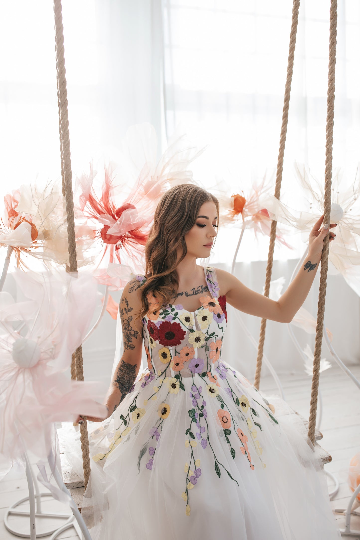 Floral Gown With Bow Ties