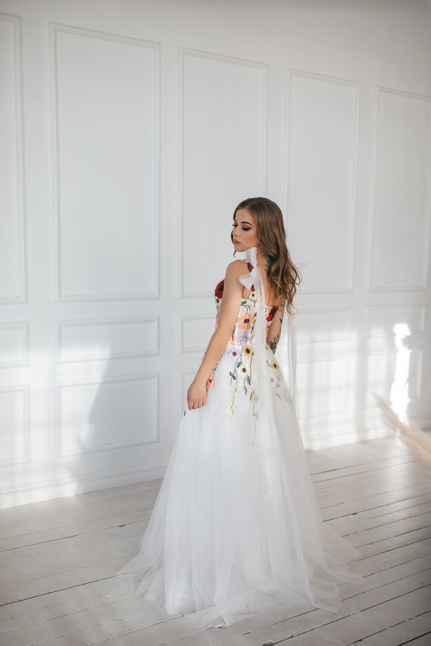 Floral Gown With Bow Ties