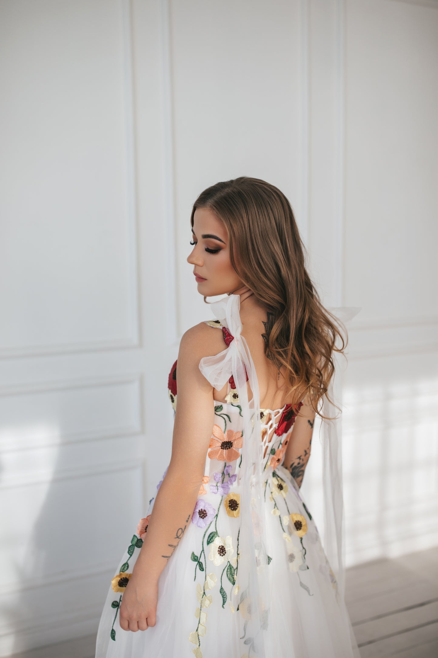 Floral Gown With Bow Ties